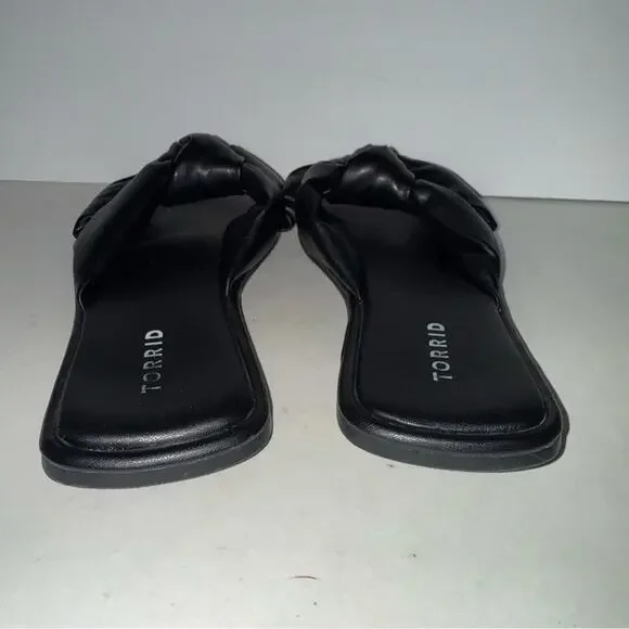 TORRID Twist Knot Slides Womens Black Faux Leather Sandals 10WW - Picture 2 of 4